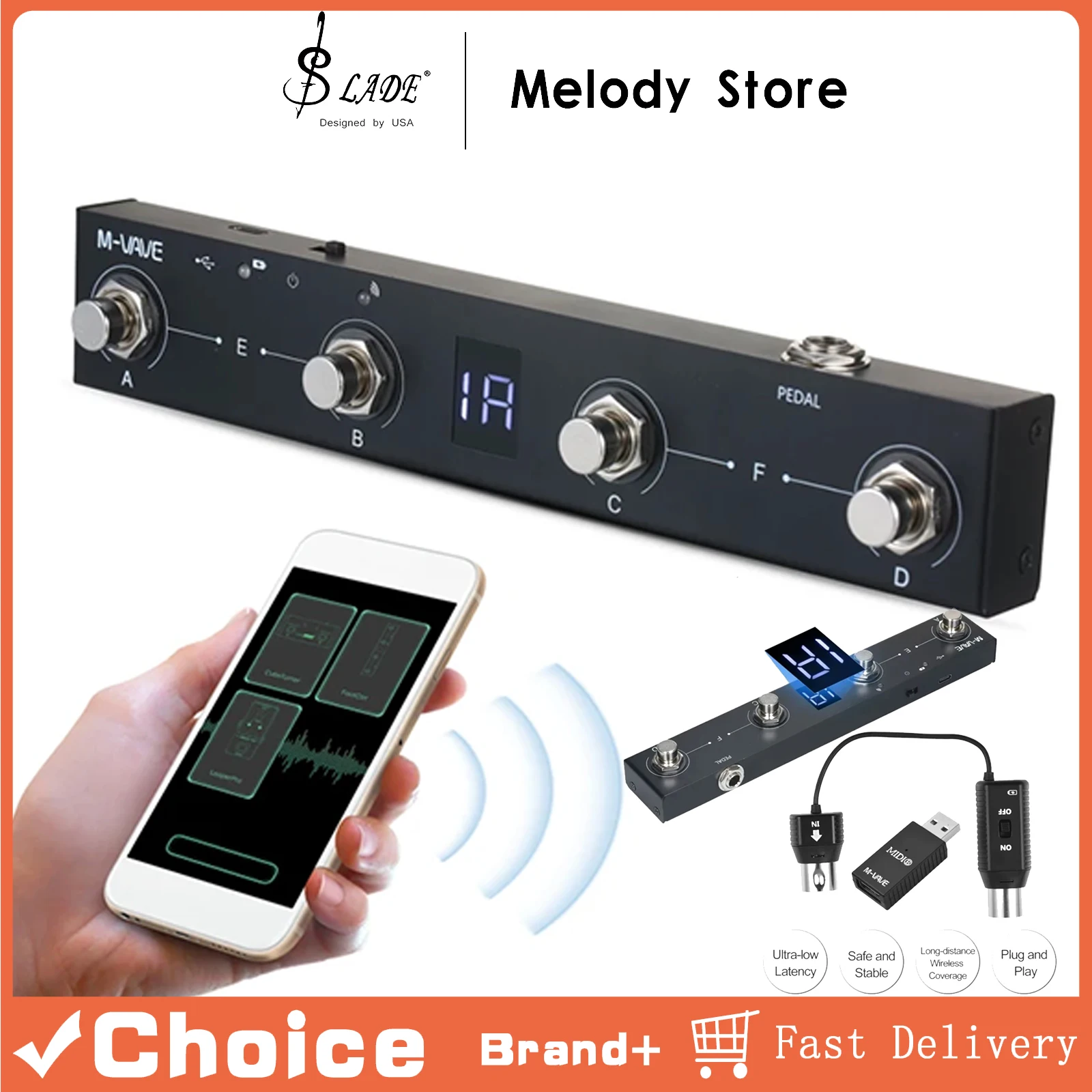 

Беспроводной MIDI-контроллер M-VAVE CHOCOLATE BT с 4 педалями, поддержкой USB MIDI, управлением через приложение, педаль для гитары