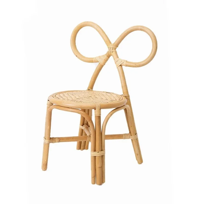 Elegant ChineseStyle Minimalist Back Chair for Children, Butterfly Chair, Unique INS Photo Prop, Single Photography Rattan Chair