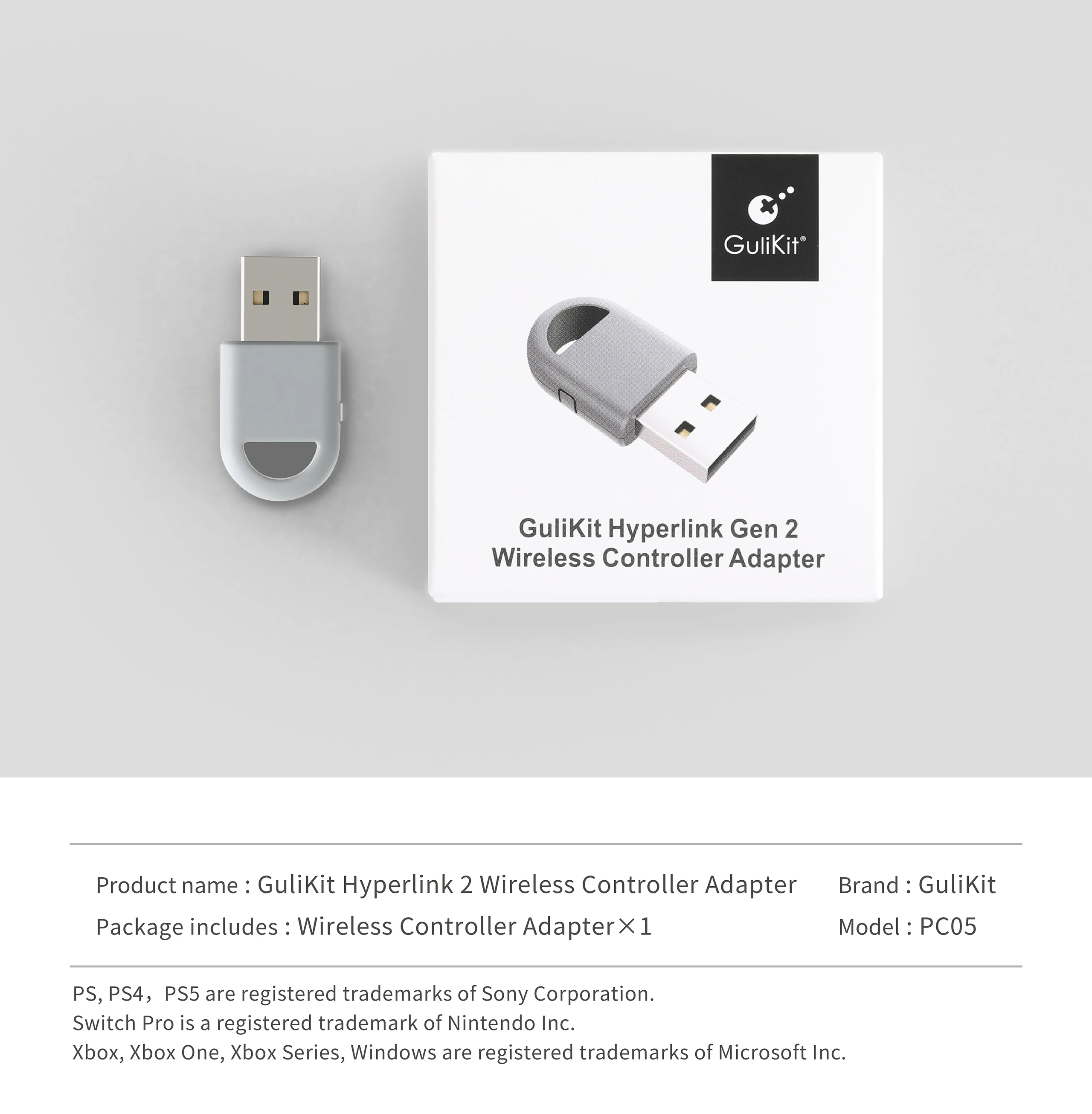 GuliKit Hyperlink 2 adaptateur sans fil PC05 Dongle pour contrôleur PS5 PS4, manette Xbox One Gulikit pour Windows Android Switch 1/2