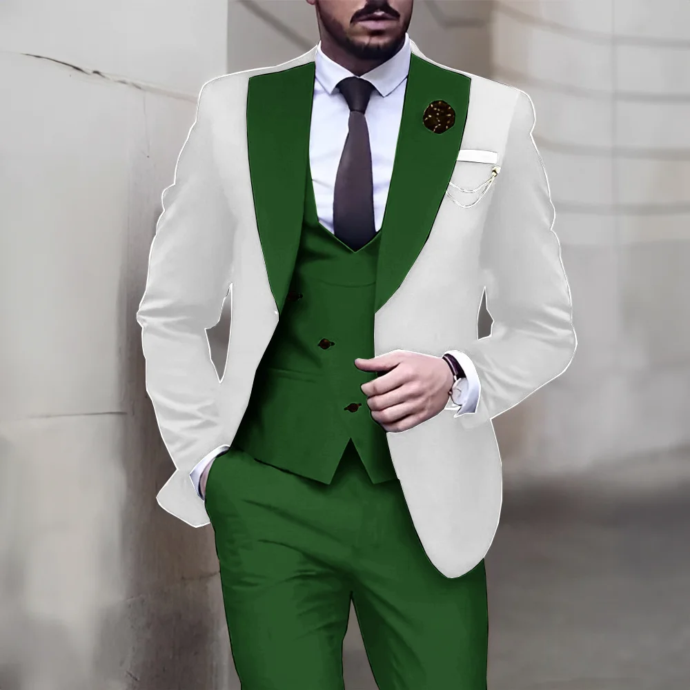 Formal Wedding Groom Tuxedo Elegant Men\'s Suit 3 Piece Set White Jacket Pants Vest Custom Outfit Fashion Blazer