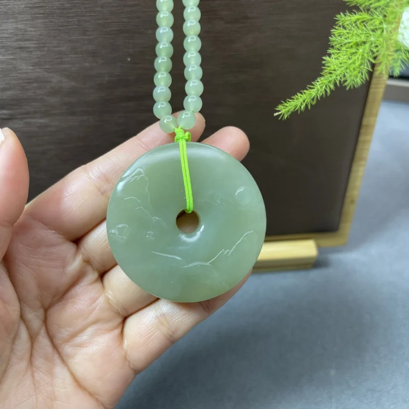 

Кулон из хэтяньского нефрита для мужчин и женщин, с изображением озера и пейзажа, в виде свитера-ожерелья, нефритовая ручка