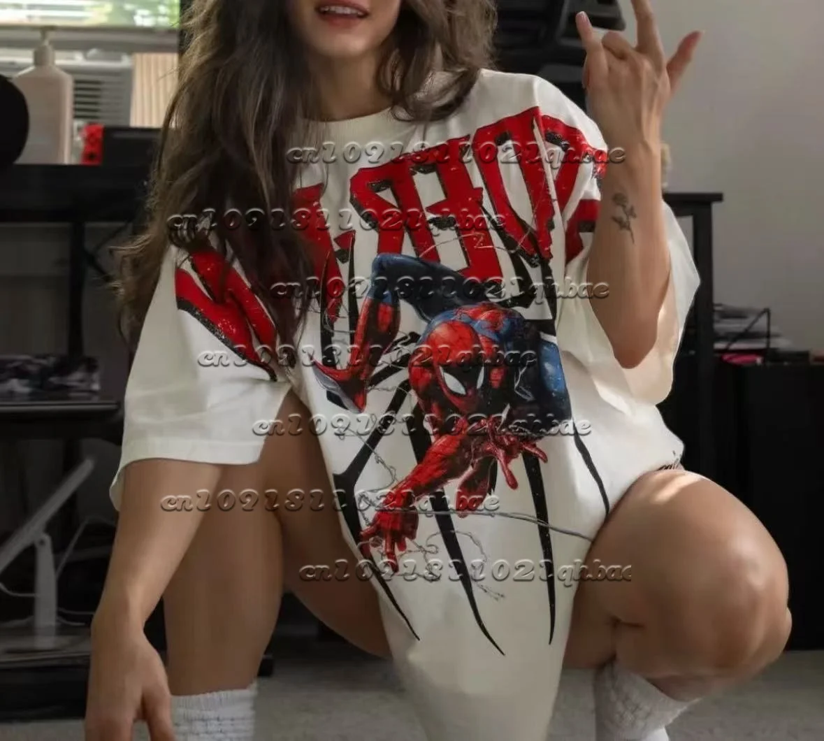 

Wolf Head Spider Man Loose Quick Drying Short Sleeved Top for Sports and Fitness, Oversized T-shirt.