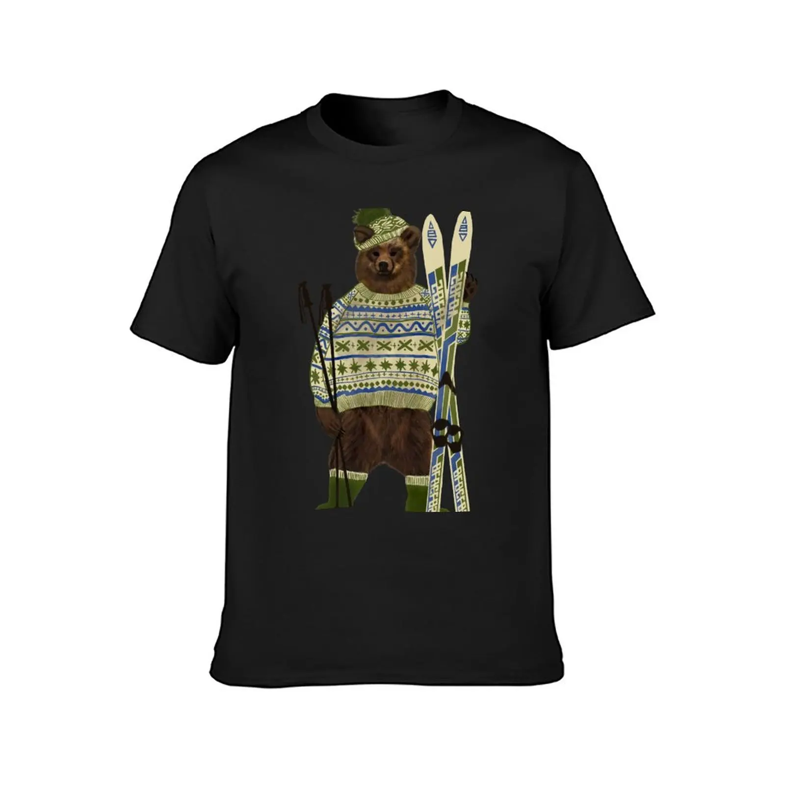 Cute Bear In Jumper With Skis T-shirt quick-drying vintage clothes plus sizes new edition t shirts for men graphic