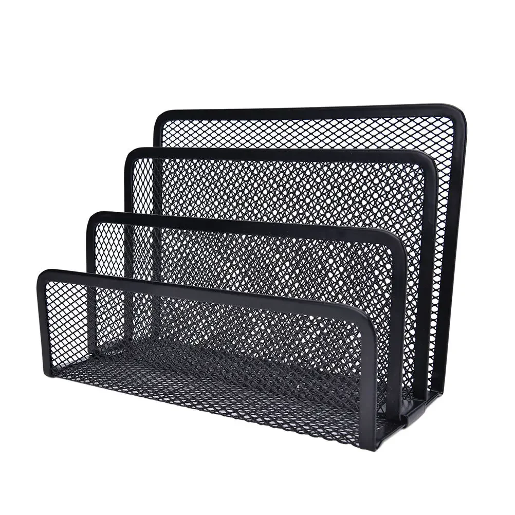 Black Metal Mesh Desk Organizer Desktop Letter Sorter Mail Tray File Organiser Office Book Holder Business Home Bookends