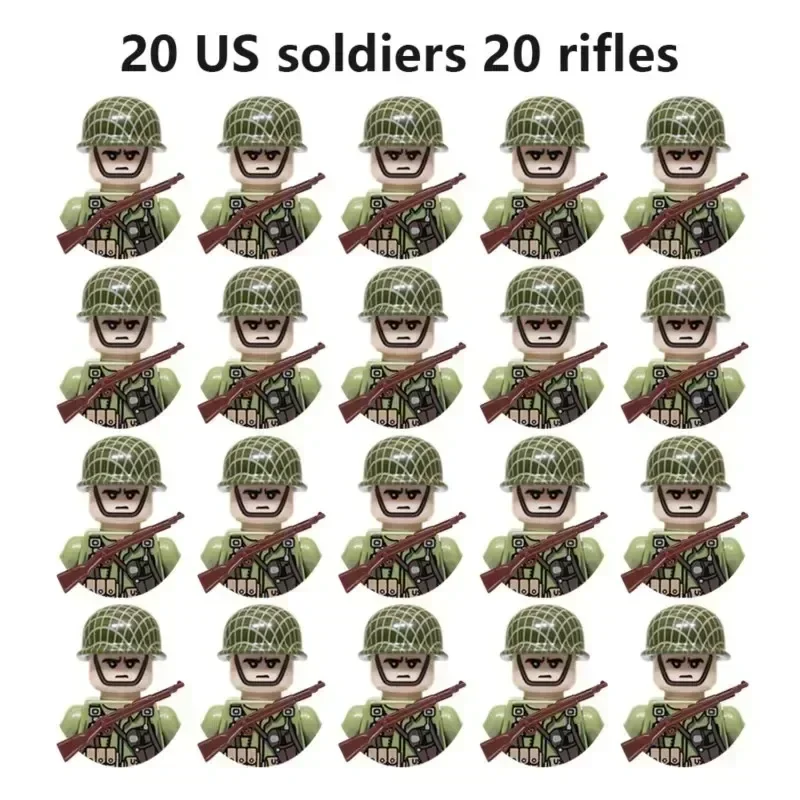 20-teiliges WWII Militär-Actionfiguren-Bausteinset Alliierte Streitkräfte Armeemänner Soldaten Multipack Kampfpaket Modellspielzeug Geschenk – Detail 13