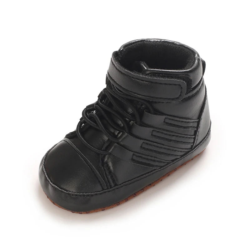 Baby Jungen High-Top Stiefel Weiche Sohle Erste Schritte Schuhe Magischer Riemen PU-Leder Rutschfeste Kleinkinderschuhe für 0-18 Monate Neugeborene – Detail 5