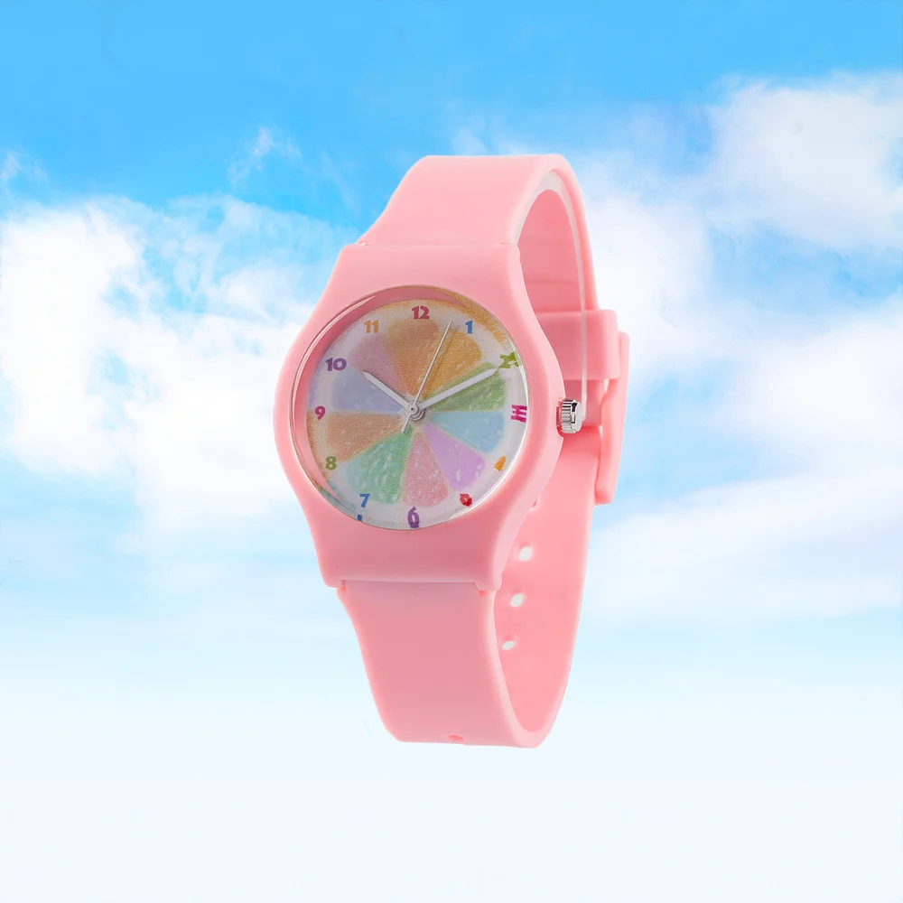 Colorful Orange Dial Sports Watch for Women Water Resistant Transparent Jelly Band Simple Design Lady's Girls Timepiece