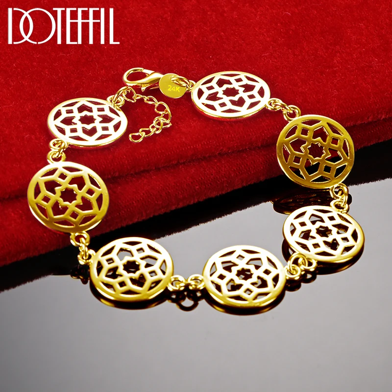 

DOTEFFIL 18K Gold 925 Sterling Silver Round Flower Chain Bracelet For Women Wedding Engagement Party Jewelry