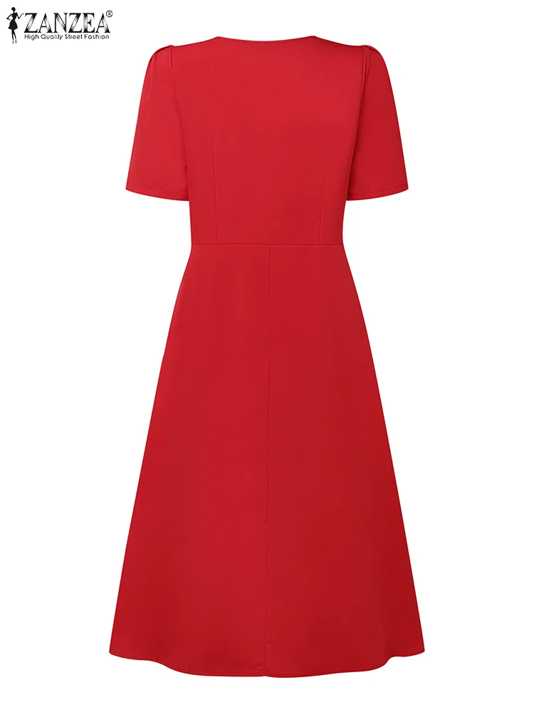 ZANZEA Elegante Frauen V-ausschnitt Kurzarm Plissee Kleider 2025, Sommer Kleid Stilvolle Party Arbeit Sommerkleid Casual EINE Linie Vestidos