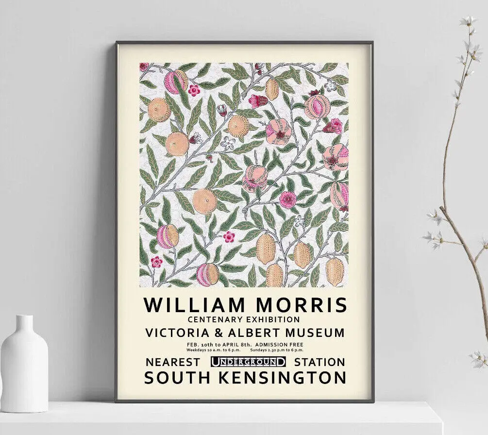 

William Morris Exhibition Poster, Gift Idea, Vintage, Art Picture Print, Silk Poster, Home Wall Decor