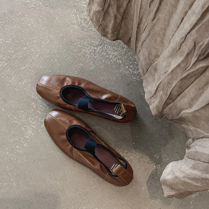 

MKKHOU Fashion Women's Shoes New High Quality Genuine Leather Round Head Flat Shoes Ballet Shoes Lightweight Shoes