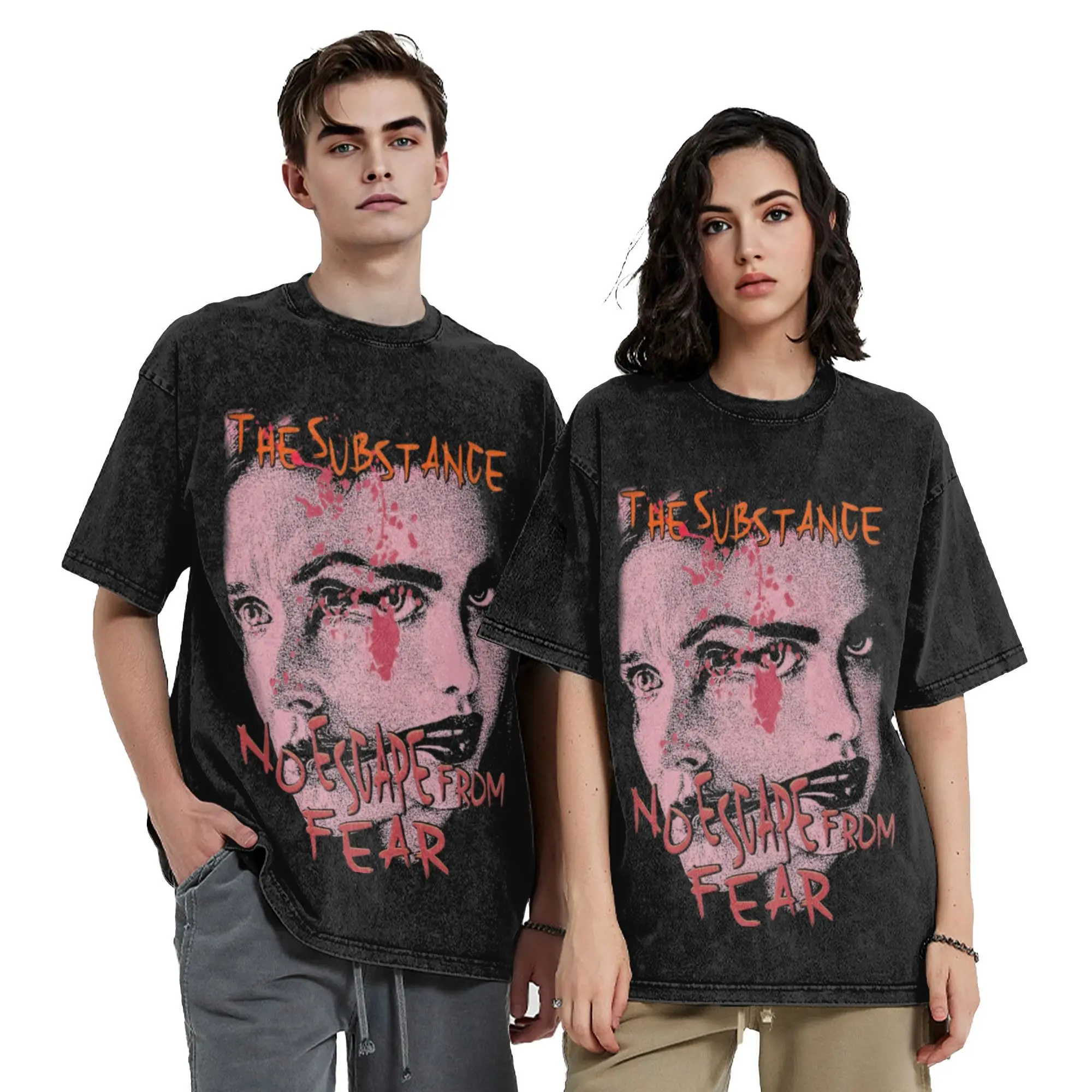 

Crazy The Substance Movie Horror T-Shirts for Men O Neck Pure Cotton Washed T Shirt Short Sleeve Tees Adult Clothing