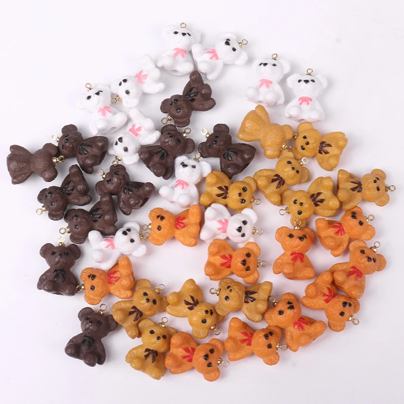 10pcs 15x21mm White Coffee Cute Resin Bears for Earrings Necklace Keychains DIY Jewelry Making Supplies Animal Accessories