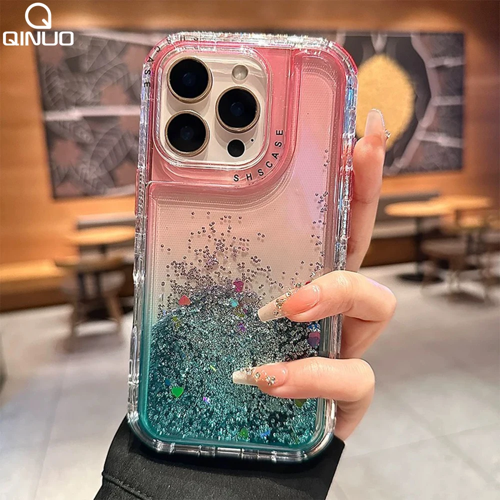 SHS1 Luxury Clear Quicksand Glitter Sequin Phone Case For iPhone 17 Air 16 15 14 13 12  Gradient Cover
