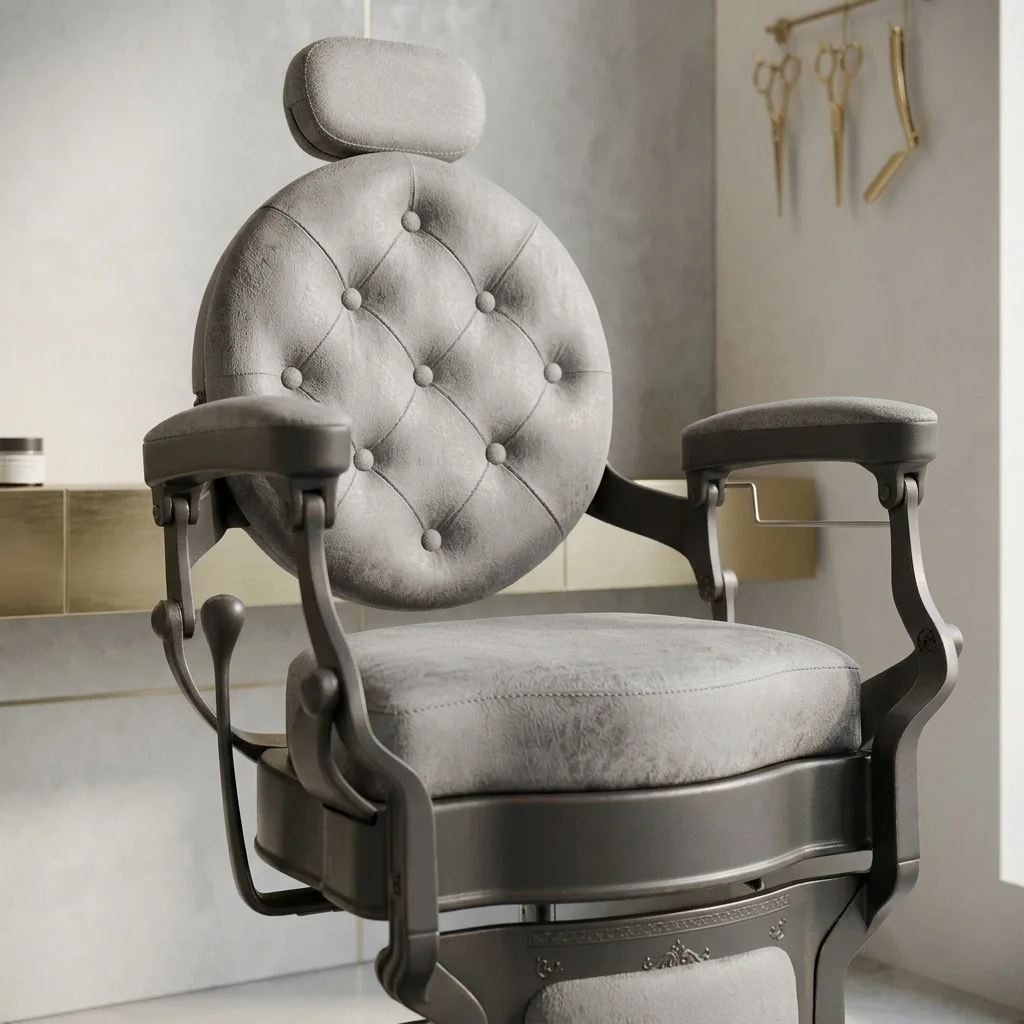 Modern Ergonomic Metal Barber Chair Reclining Styling Headrest Unisex Design Leisure Facilities Mail Packing