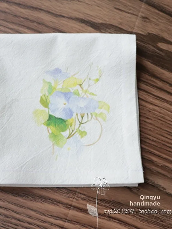 Chinese Style Watercolor Floral Print 100% Cotton Handkerchief Vintage Soft Absorbent Square Hanky For Women Daily Sweat Wiping