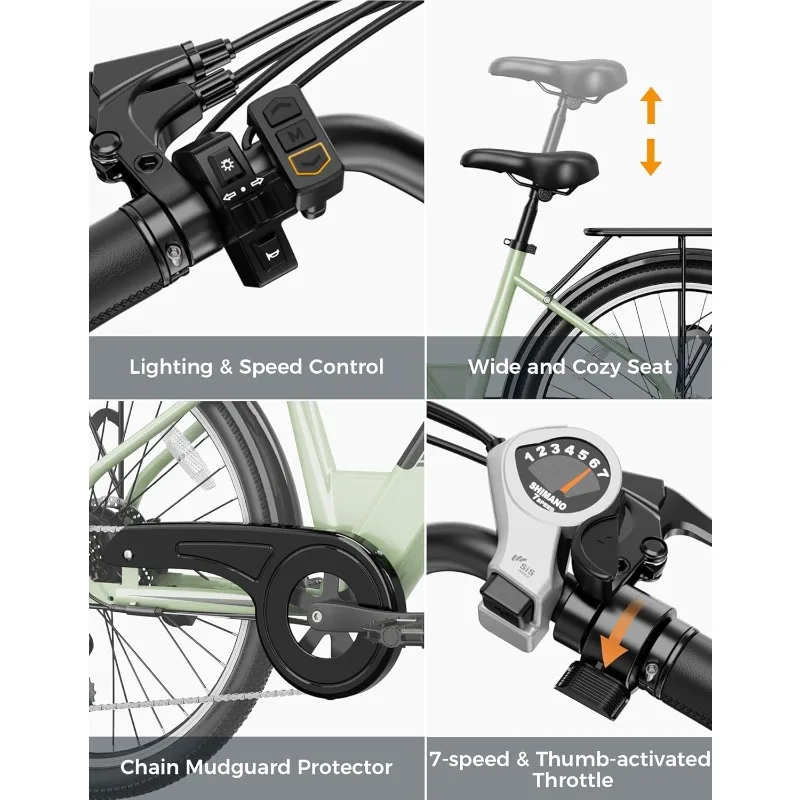 Bici elettrica Roamer ST per adulti, motore di picco 1200 W max 62 miglia e 28 MPH City Cruiser Ebike, 26 '' Commuter Ebike, 528WH Re