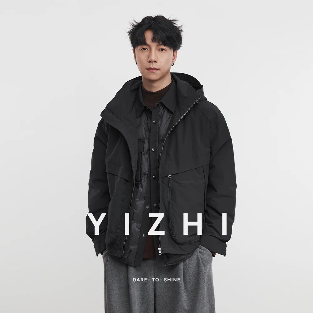 أزياء الرجال ثلاثة في واحد حقيقي قطعتين 90 الأبيض بطة أسفل سترة 2025 شتاء جديد مقنعين يندبروف سترة دافئة