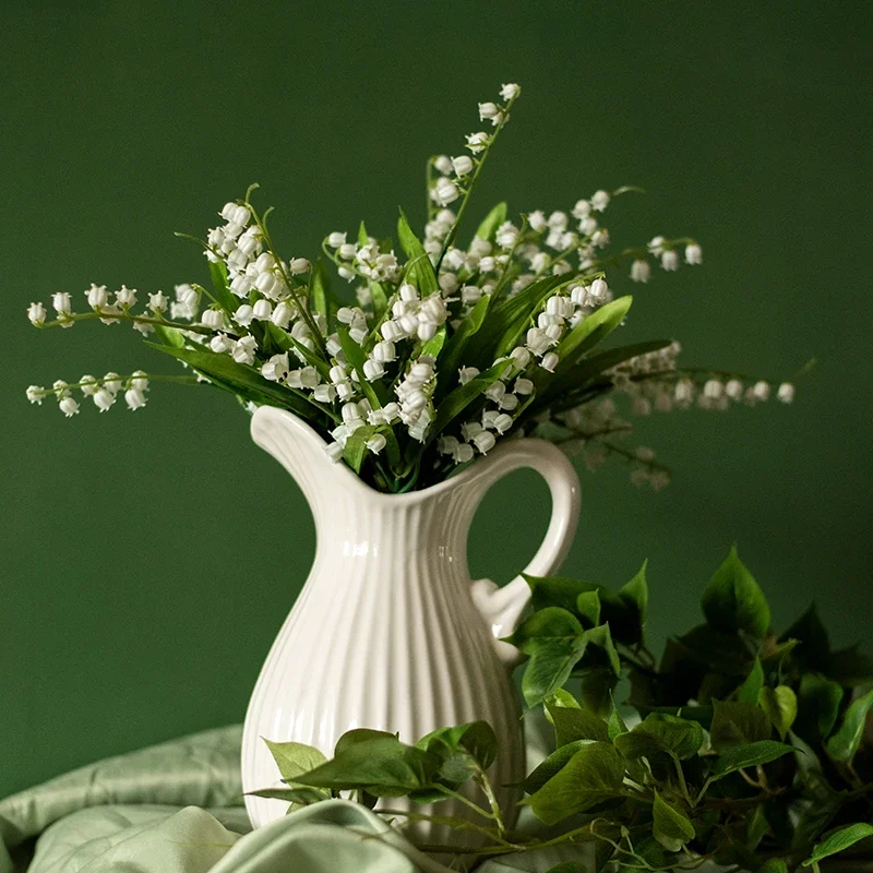 

JK Mu Space, white French retro hydroponic large ceramic vase ornament countertop living room decoration kettle flower arrangeme