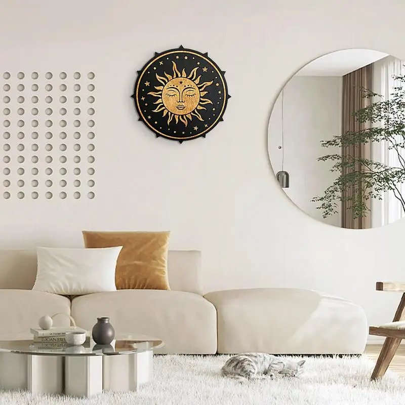 Ornement de suspension de ferme pour porte d'entrée, décor de soleil et de lune, art mural en bois de lune d'étoile avec crochet arrière, décor de cuisine coloré