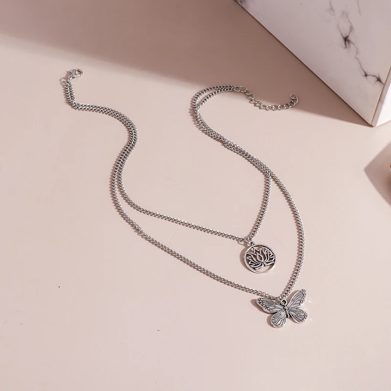 Aihua Vintage Multilayer Wasser Tropfen Mond Schloss Hamsa Hand Ketten Halsketten für Frauen Schmuck Silber Farbe Lange Anhänger Halsketten – Detail 8
