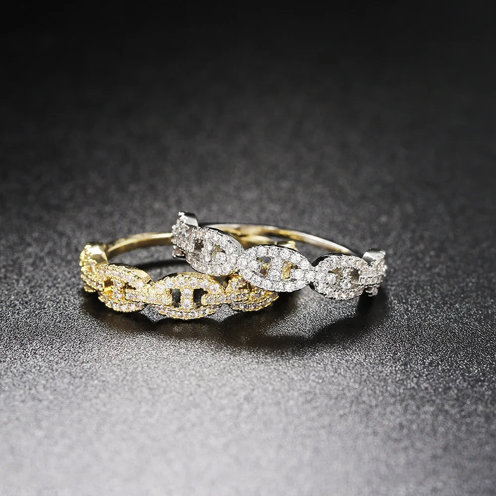 Hip Hop Link Ring for Women Gold Color Micro-inlaid Zircon Stacking Rings Female Jewelry Fashion Punk Accessories Wholesale R720 image 4