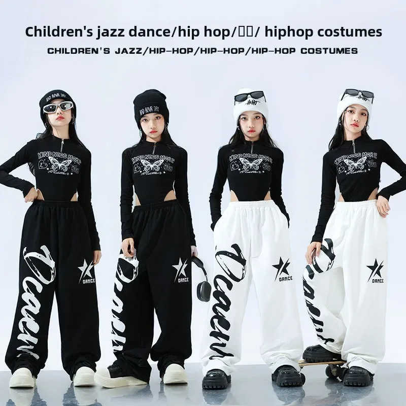 Girls' Jazz Dance Costumes Children's Hip-hop Performance Costumes Black Tight-fitting Umbilical Wave Vests Stage Costumes