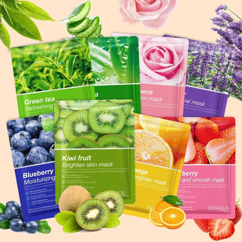 

8pcs Face Mask Natural Fruit Plant Moisturizing Oil-Control Blueberry Orange Strawberry Rose Facial Masks Skin Care Cosmetics