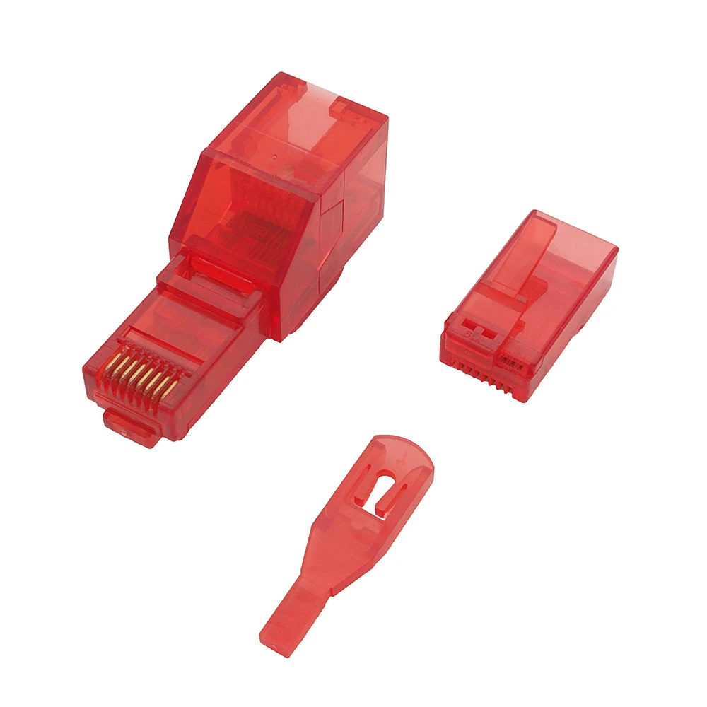 

5PCS RJ45 cable converter 8P8C Right buckle Plug to RJ45 connector Red Network cable male to female signal extender