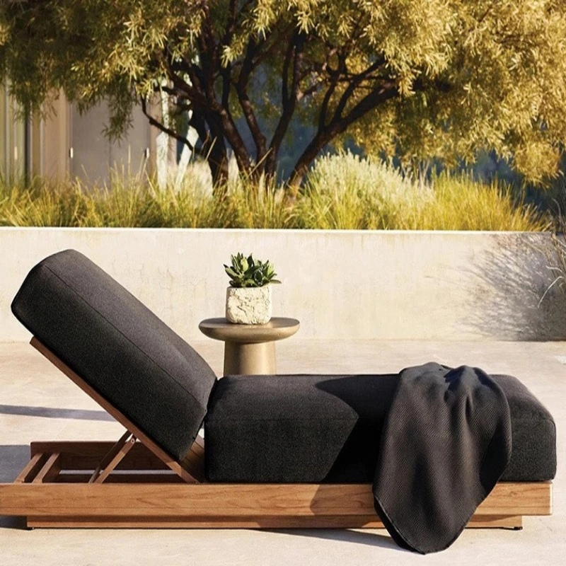 Modern light luxury outdoor solid wood bed beach rest adjustable angle lounge chair