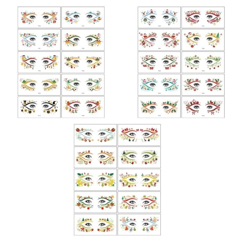 090B 10Pieces Christmas Face Tatoos Stickers Waterproof And Creative Eye Temporary Tatoos For Holiday Enthusiasts Of All Ages