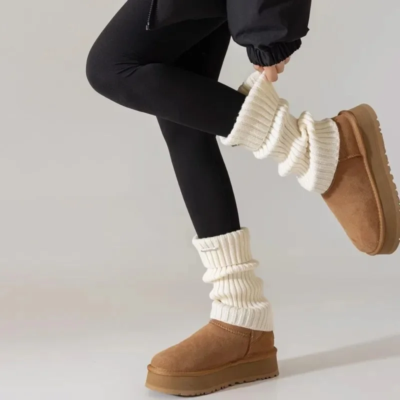 تدفئة الساق النسائية الدافئة - طماق شتوية مضلعة سميكة، خطوط بنية - قابلة للغسل في الغسالة. مناسبة للطقس البارد، واي فاي المرأة #5