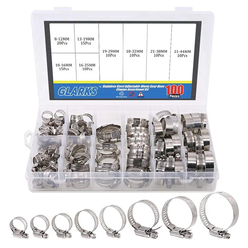 100Pcs 304 Stainless Steel Single Ear Hose Clamp 6-28.6Mm Single Ear Hoop Combination With Pliers Hose Clamp Pliers