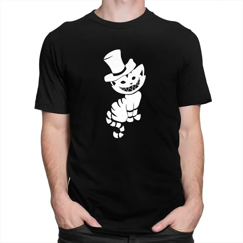 Alice In Wonderland Anime T Shirt Men 100% Cotton Tshirt Graphic Tees Short Sleeved Halloween Cheshire Cat T-shirt Slim Apparel