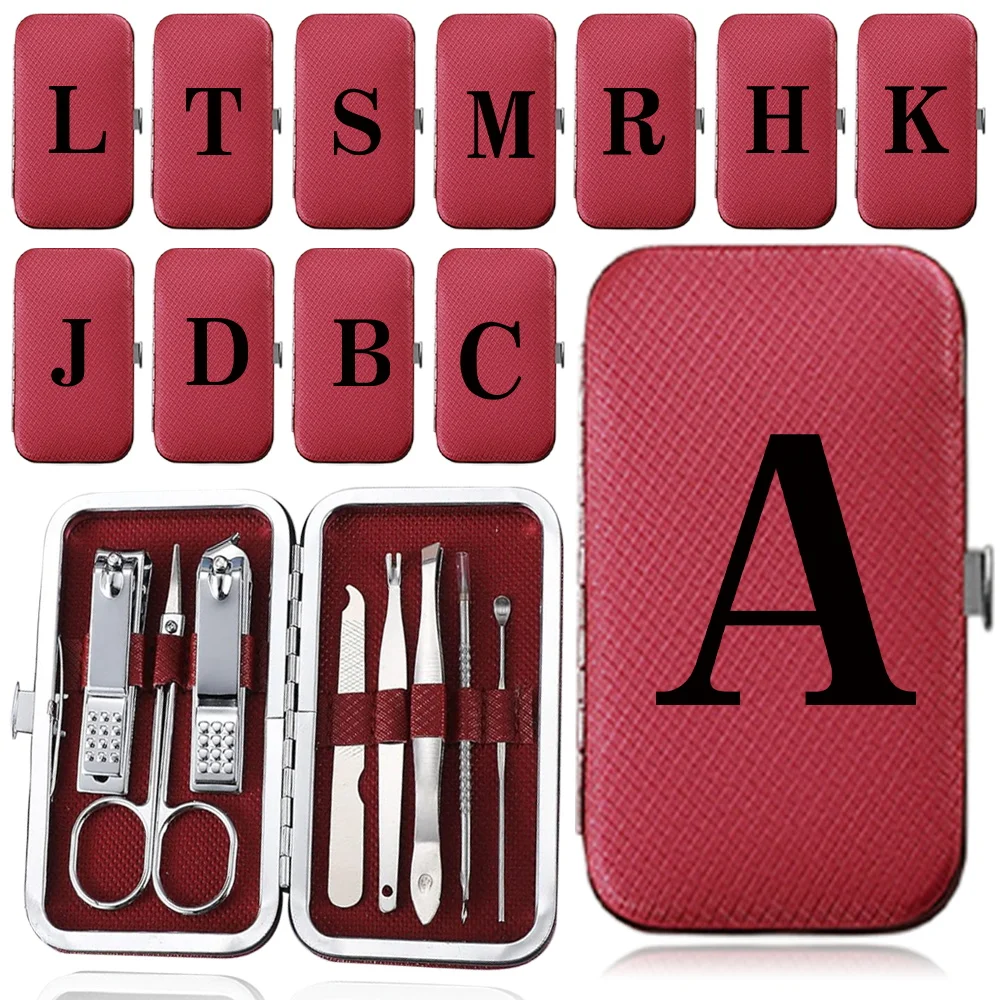 

8Pcs Manicure Set Stainless Steel Pedicure Kit Portable Nail Clippers Organizer Nail Cutter Box Beauty Tool Black Letter Pattern