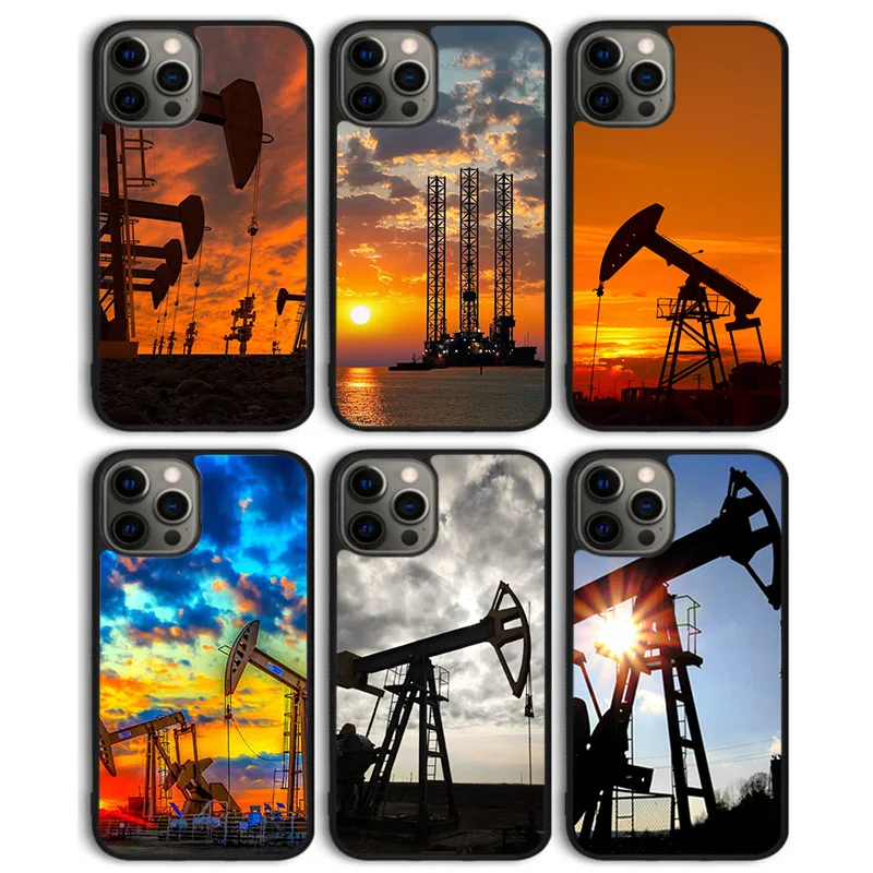 Drilling Oilfield At Sunset Phone Case Back Cover for iPhone 16 15 SE2020 14 13 11 12 Pro Max mini XS XR X PlusS Shell Coque