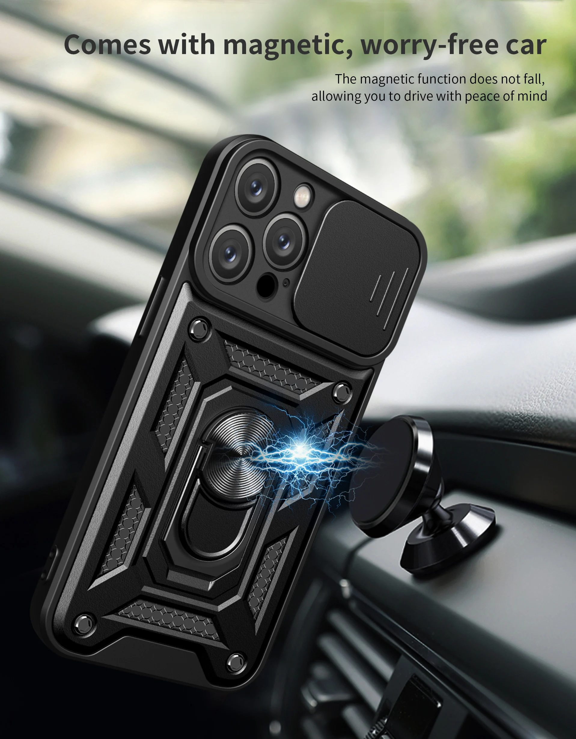 Armor Cover Phone Case For IPhone 14 15 Plus 12 13 Mini 16 11 Pro Max Magnetic Car Holder Ring Soft Full Lens Protection Cases