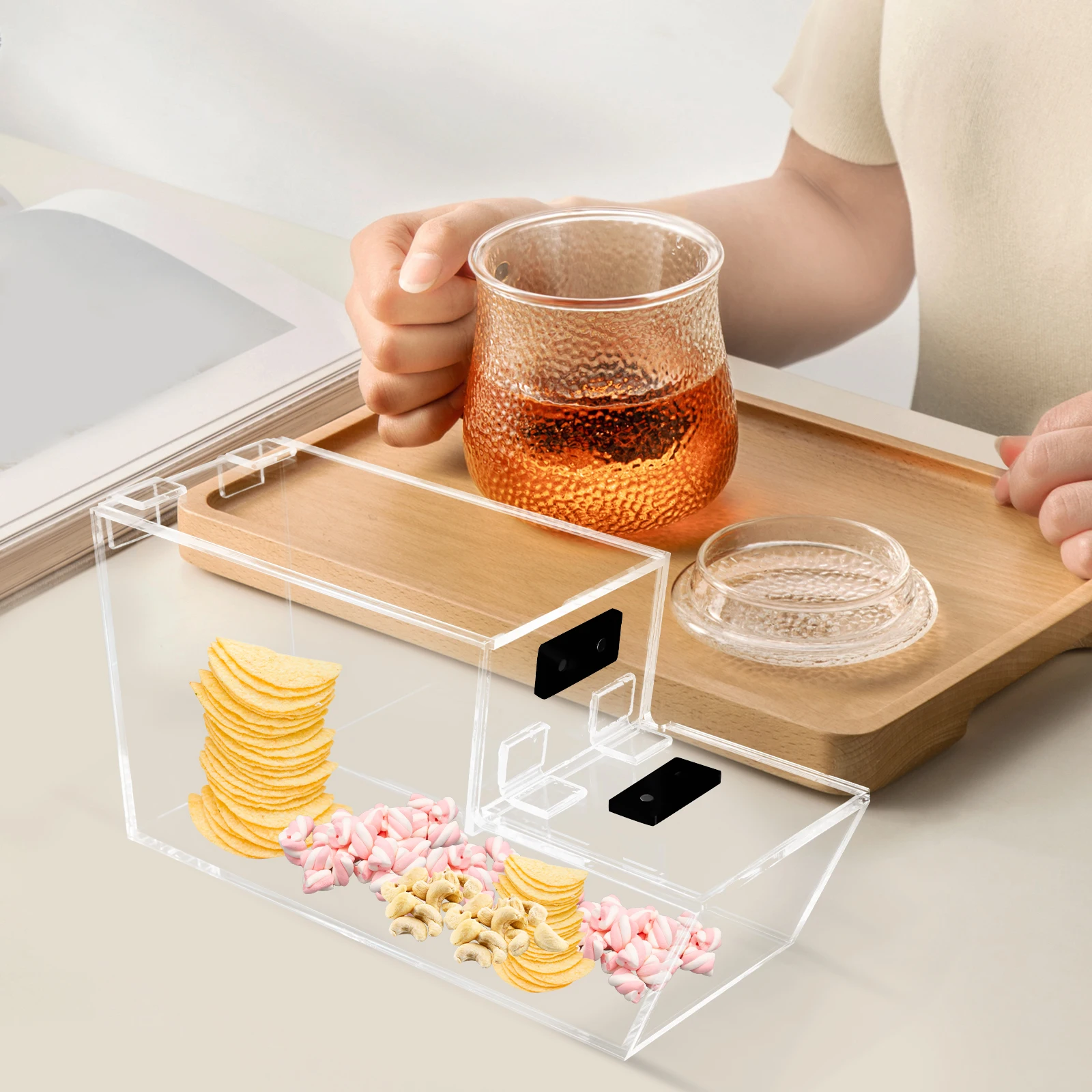 

Acrylic Stackable Candy Dispenser Box - Clear Display Food Snacks Storage Mini Bulk Container for Restaurants and Retail Stores