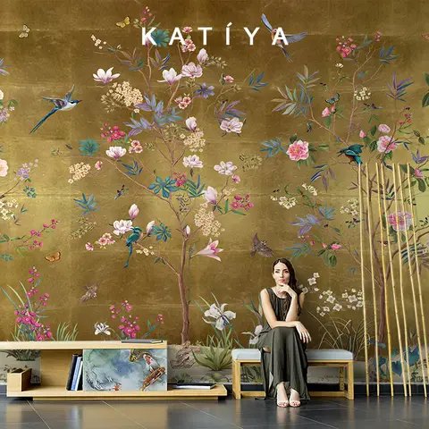 Customized products 3D flower bird wallpaper new Chinese pastoral flower living room bedroom sofa background wall hotel mural 3d