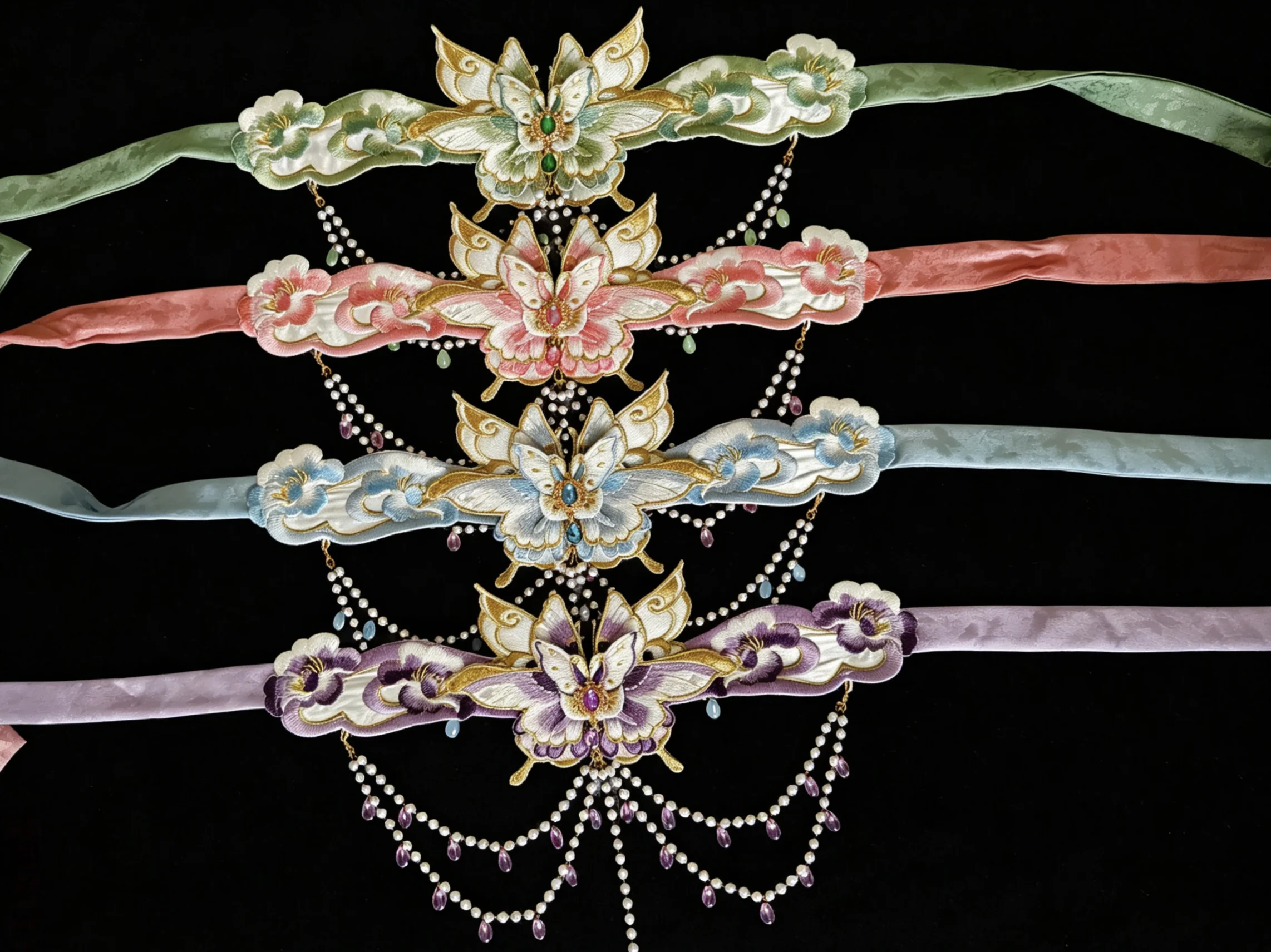 Chinese Hanfu Embroidered Butterfly Waistband Detachable Pearl Tassel One Piece Lace Up Ethnic Style Versatile For Cosplay Party