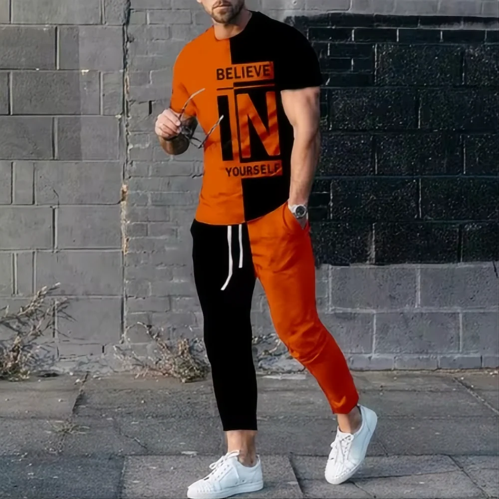 Summer fashion new men's T-shirt pants sportswear believe in yourself 3D printed T-shirt pants set 2-piece streetwear oversized