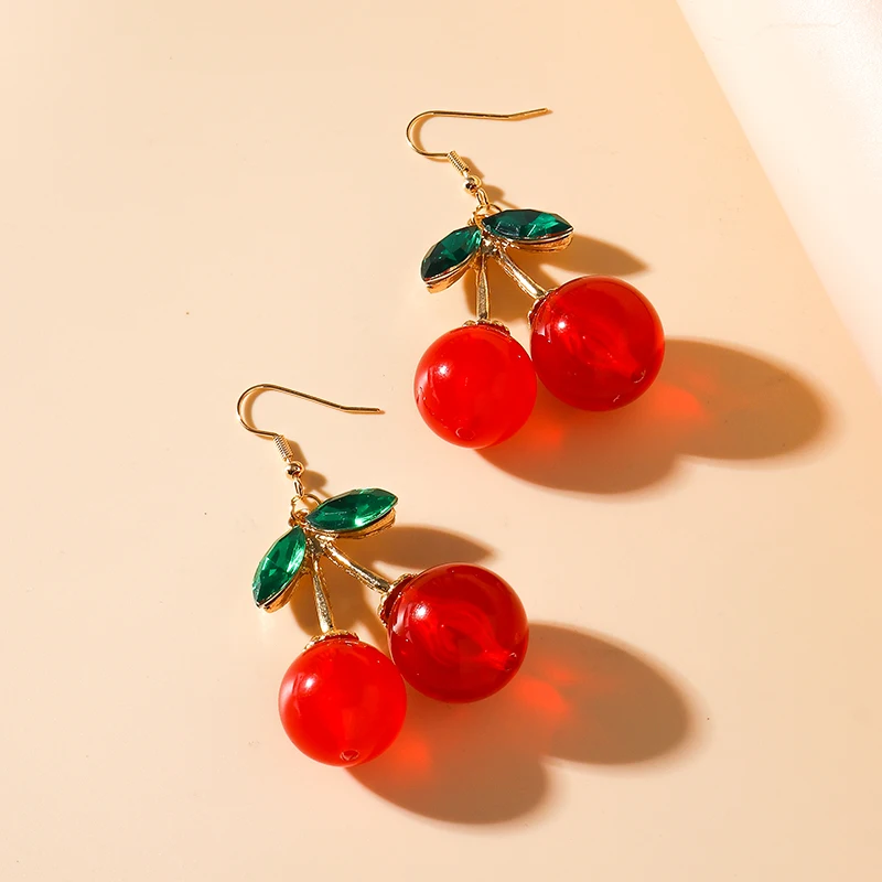 أزياء كريستال الكرز أقراط للنساء الفتيات مقلد الفاكهة قطرة استرخى أقراط قلادة حزب مجوهرات هدية #3