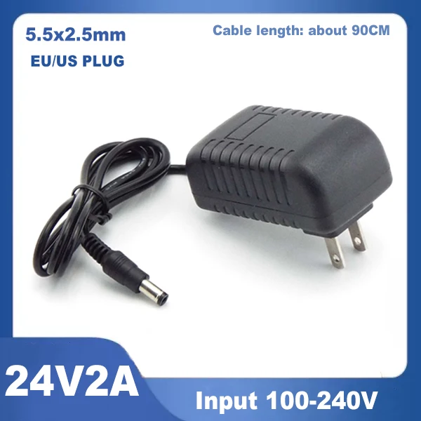 

AC to DC 110V-240V Power Supply Adapter 24V 2A Charger EU US Plug Power Adaptor for CCTV Cameras Router Monitor