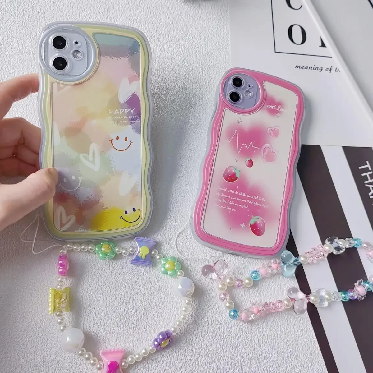 Love Heart Phone Chain Lanyard Soft Case for Infinix Hot 30 30I 30 Play 20i 20 Smart 7 5 6 Note 12 G96 12 Pro Cute Wave Cover