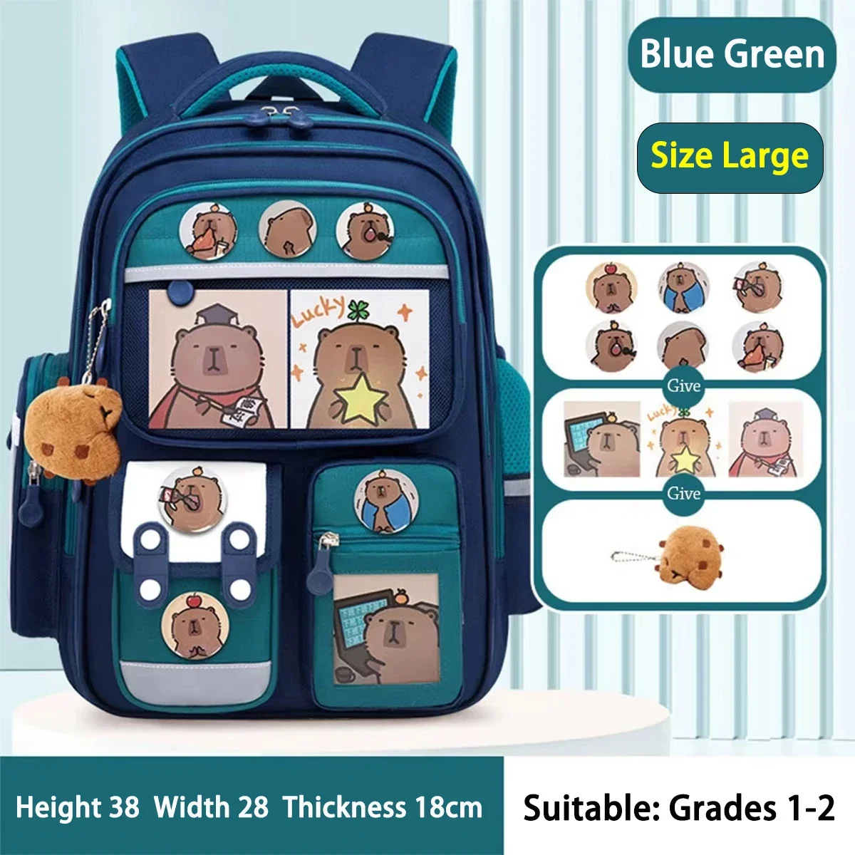 Capybara School Bag Waterproof Backpack Large Capacity Alleviate Burden Protecting Spine Widen Straps Backpack for Students Gift image 3