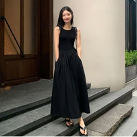 New Vintage Holiday Style Black Midi Dress Dresses for Women Clothing O Neck Office Lady Casual Pockets Women's Clothing - Image 2