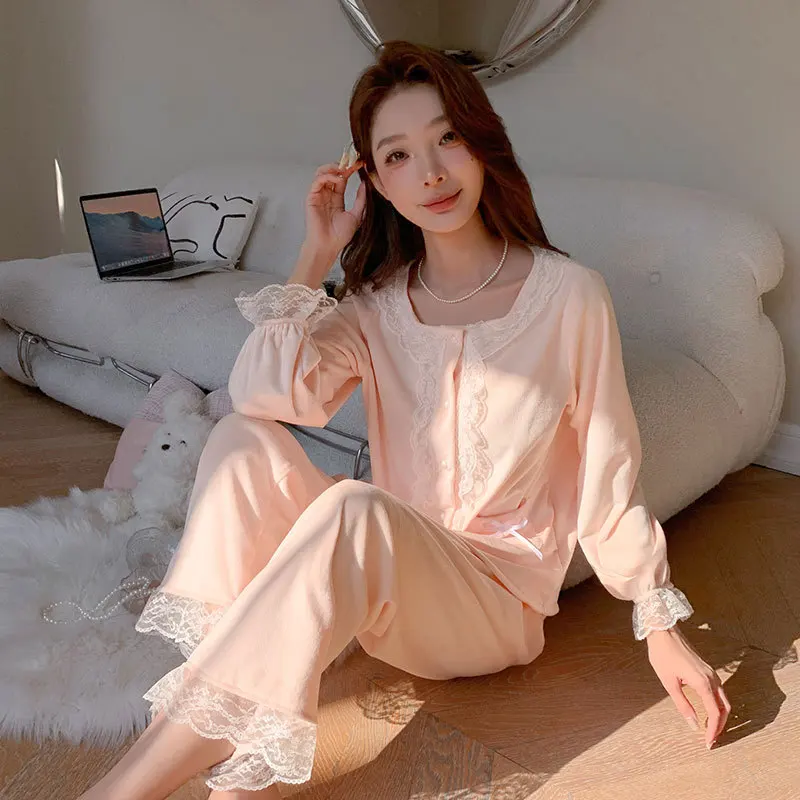 

Коралловый бархатный женский пижамный комплект из 2 предметов, одежда для сна, велюровая домашняя одежда, пижама Femme, повседневная одежда для дома