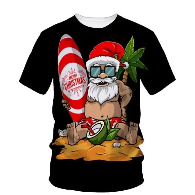 

Summer Men 3d Printed T-Shirt New Year's Bash Hip Hop Santa Funny Party Role Play O Collar Short Plus Size Loose Breathable Top