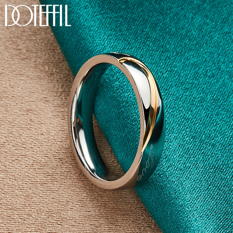 Doteffil 925 Sterling Zilver Goud Eenvoudige Ring Voor Vrouw Man Fashion Wedding Engagement Party Charm Sieraden