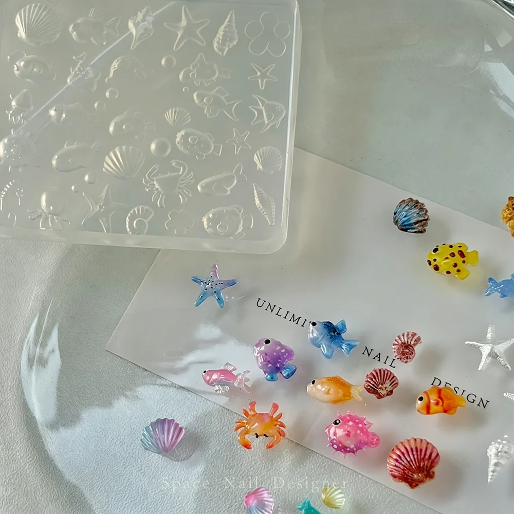 1 pièce Mini moule en silicone pour nail art, formes d'animaux marins, outil antiadhésif en silicone transparent pour ongles en acrylique 1